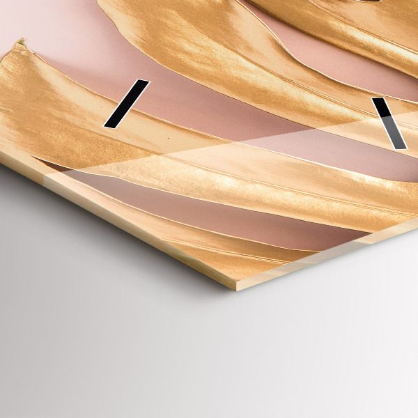 Ceas vertical de perete din sticlă Frunze tropicale aurii