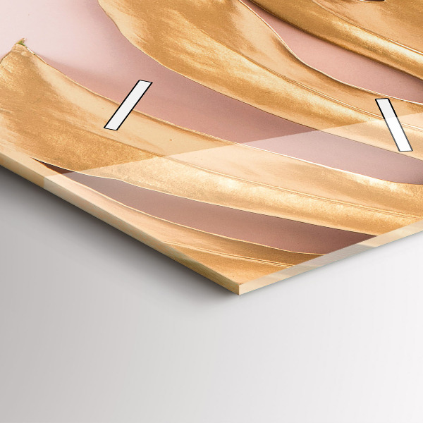 Ceas vertical de perete din sticlă Frunze tropicale aurii