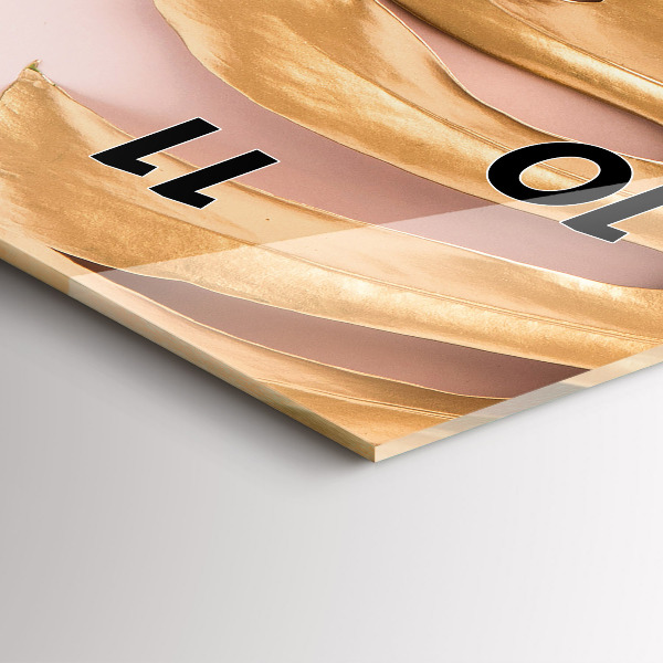 Ceas vertical de perete din sticlă Frunze tropicale aurii