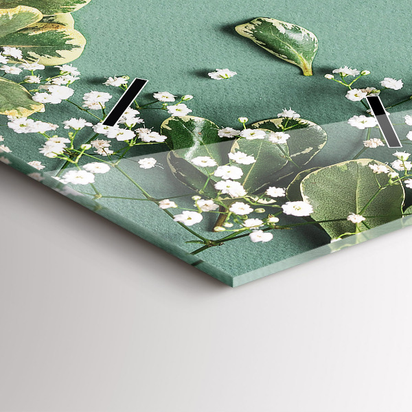 Ceas vertical de perete din sticlă Flori delicate