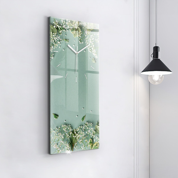 Ceas vertical de perete din sticlă Flori delicate