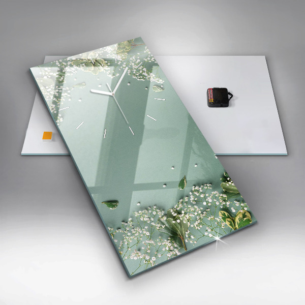 Ceas vertical de perete din sticlă Flori delicate