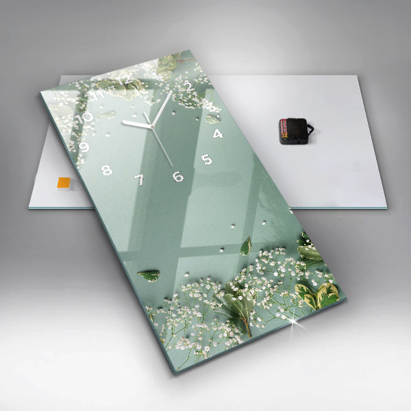 Ceas vertical de perete din sticlă Flori delicate