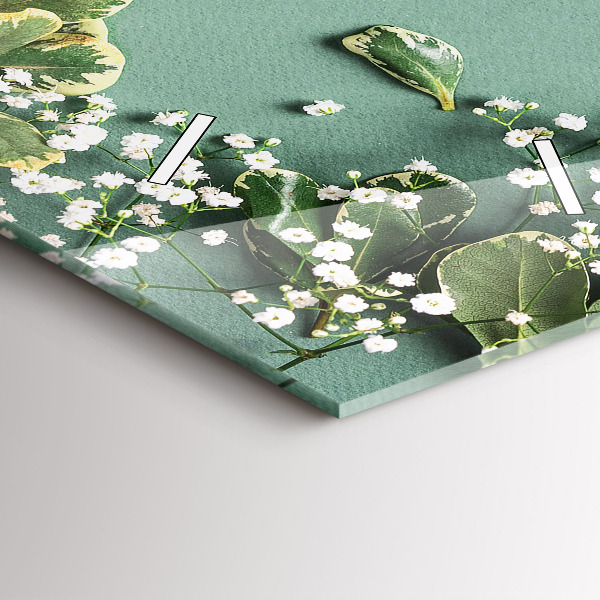 Ceas vertical de perete din sticlă Flori delicate