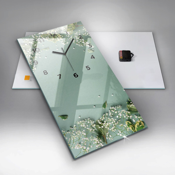 Ceas vertical de perete din sticlă Flori delicate