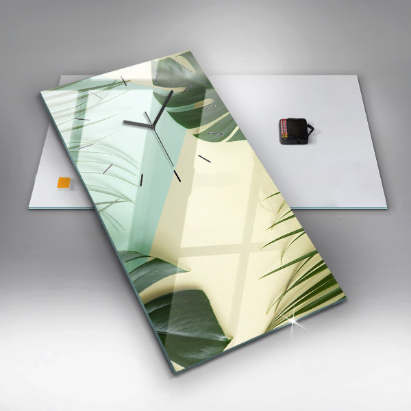 Ceas vertical de perete din sticlă Monstera pleacă