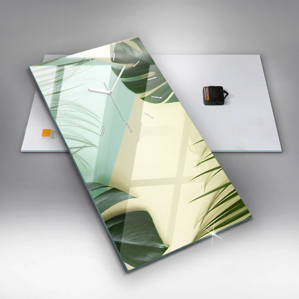 Ceas vertical de perete din sticlă Monstera pleacă