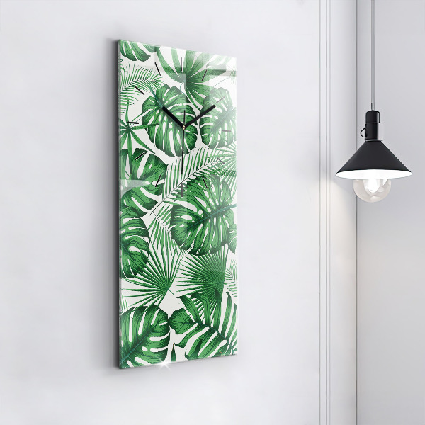 Ceas vertical de perete din sticlă Monstera pleacă