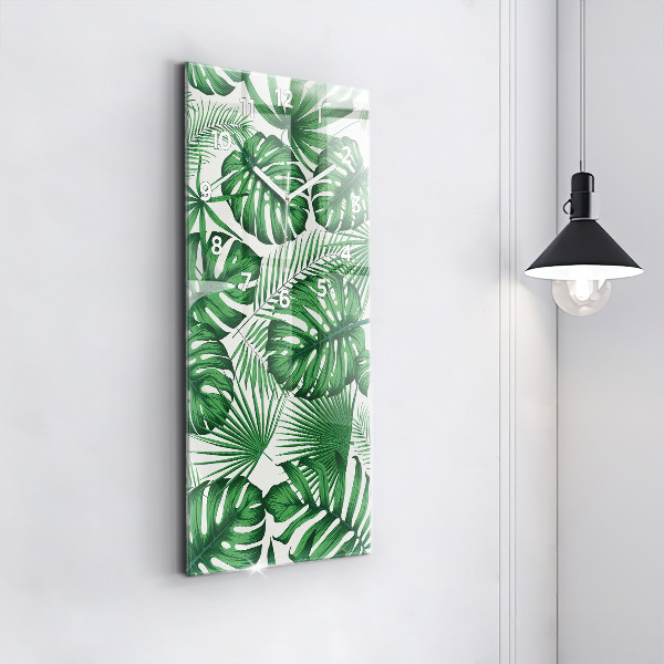 Ceas vertical de perete din sticlă Monstera pleacă