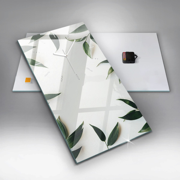 Ceas vertical de perete din sticlă Rama de frunze