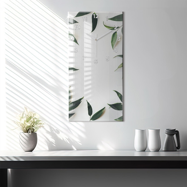 Ceas vertical de perete din sticlă Rama de frunze