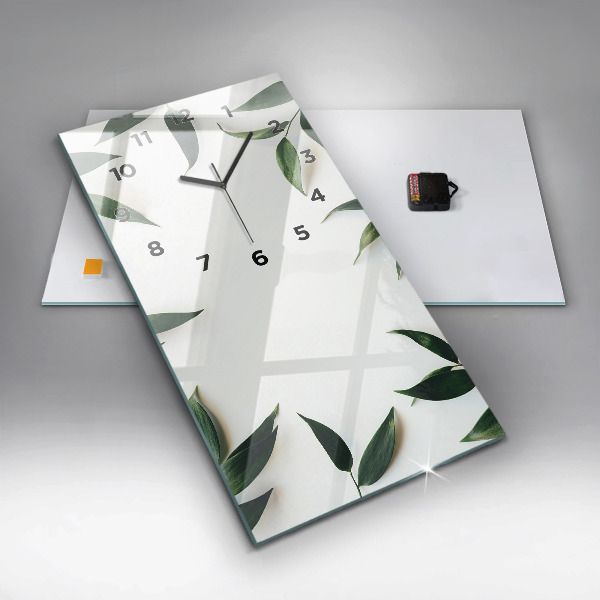 Ceas vertical de perete din sticlă Rama de frunze