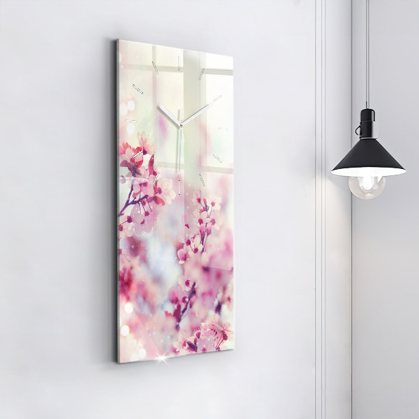 Ceas vertical de perete din sticlă Flori de primavara