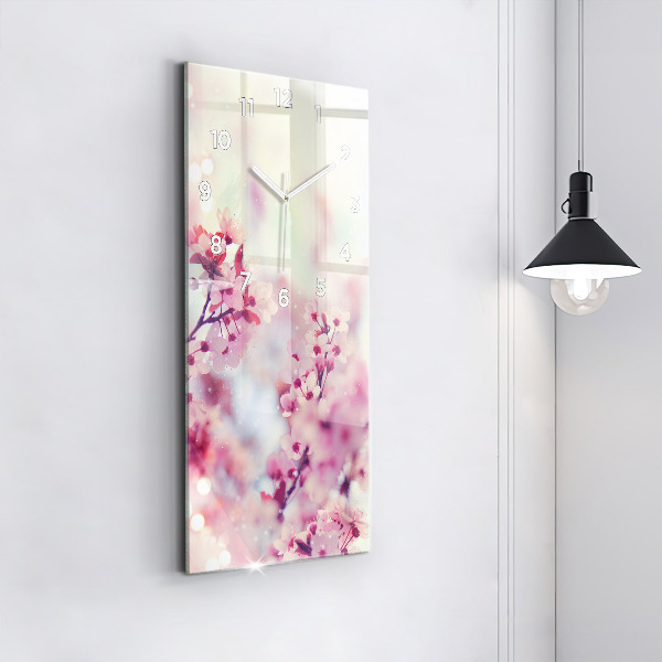 Ceas vertical de perete din sticlă Flori de primavara