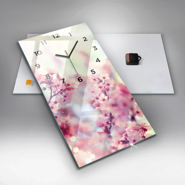 Ceas vertical de perete din sticlă Flori de primavara