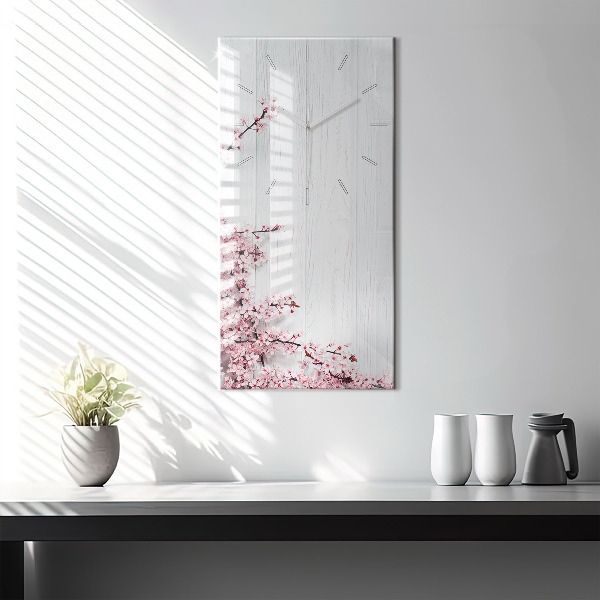 Ceas vertical de perete din sticlă Flori de primavara