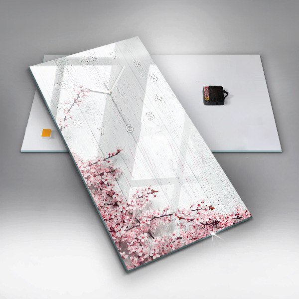 Ceas vertical de perete din sticlă Flori de primavara