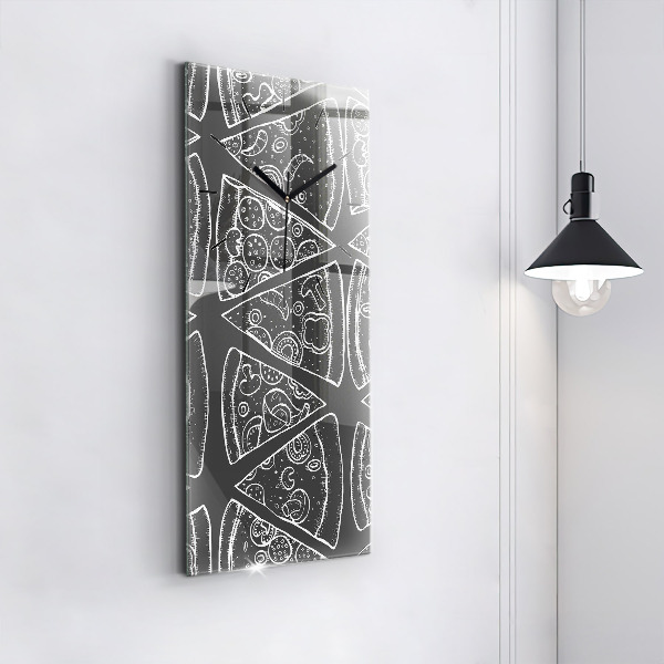 Ceas vertical de perete din sticlă Pizza pictata