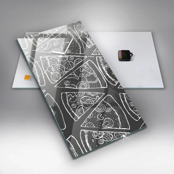 Ceas vertical de perete din sticlă Pizza pictata