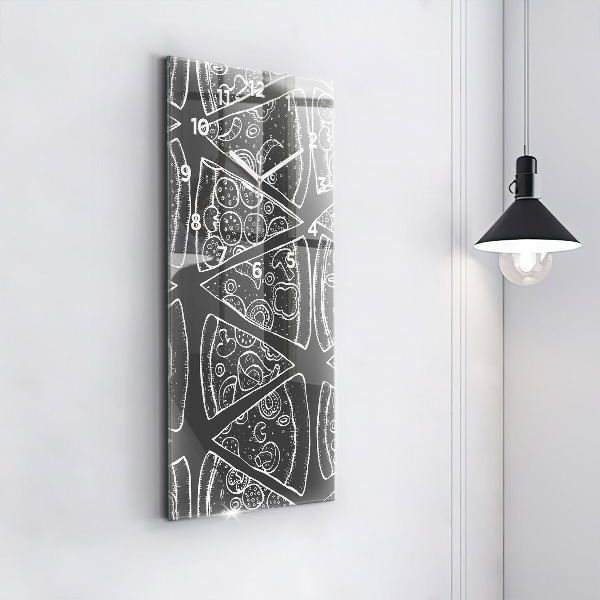 Ceas vertical de perete din sticlă Pizza pictata