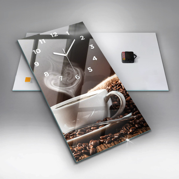 Ceas vertical de perete din sticlă O ceașcă de cafea