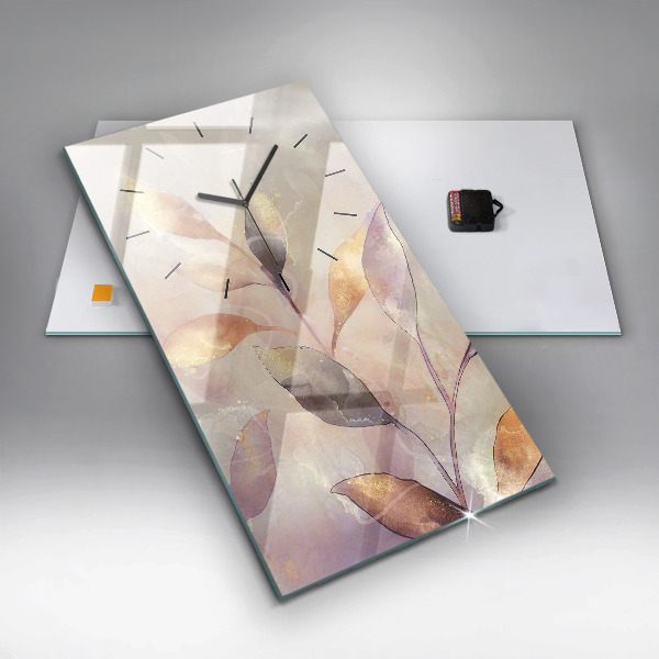 Ceas vertical de perete din sticlă Frunze boho abstracte