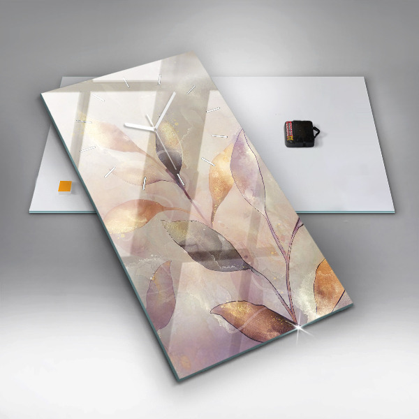 Ceas vertical de perete din sticlă Frunze boho abstracte