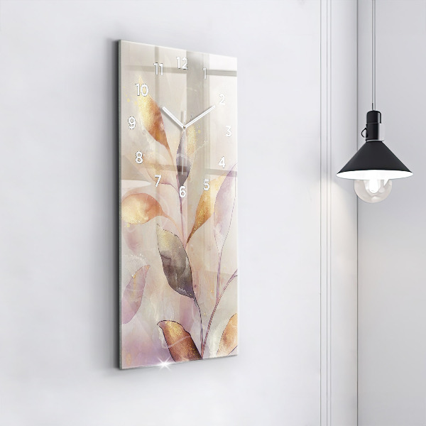 Ceas vertical de perete din sticlă Frunze boho abstracte