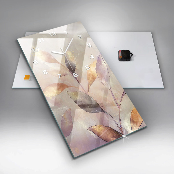 Ceas vertical de perete din sticlă Frunze boho abstracte