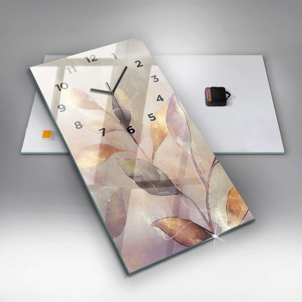 Ceas vertical de perete din sticlă Frunze boho abstracte