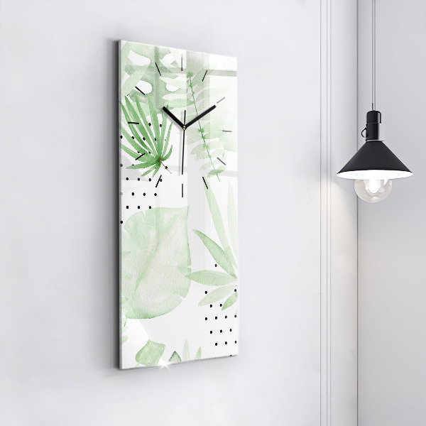 Ceas vertical de perete din sticlă Frunze verzi