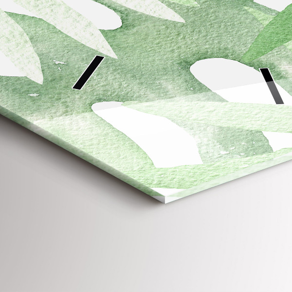 Ceas vertical de perete din sticlă Frunze verzi