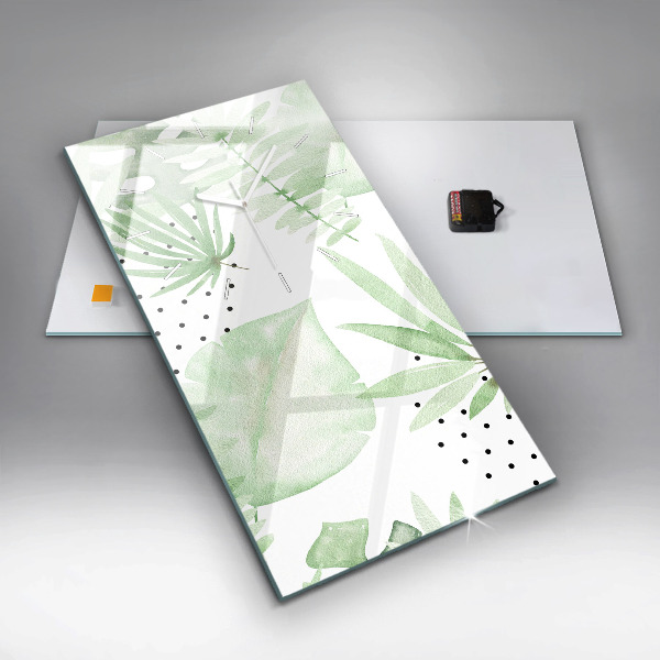 Ceas vertical de perete din sticlă Frunze verzi