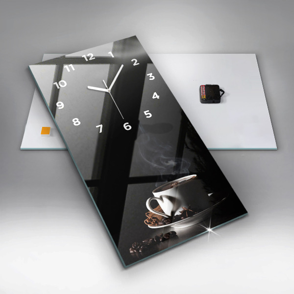Ceas vertical de perete din sticlă O ceașcă de cafea