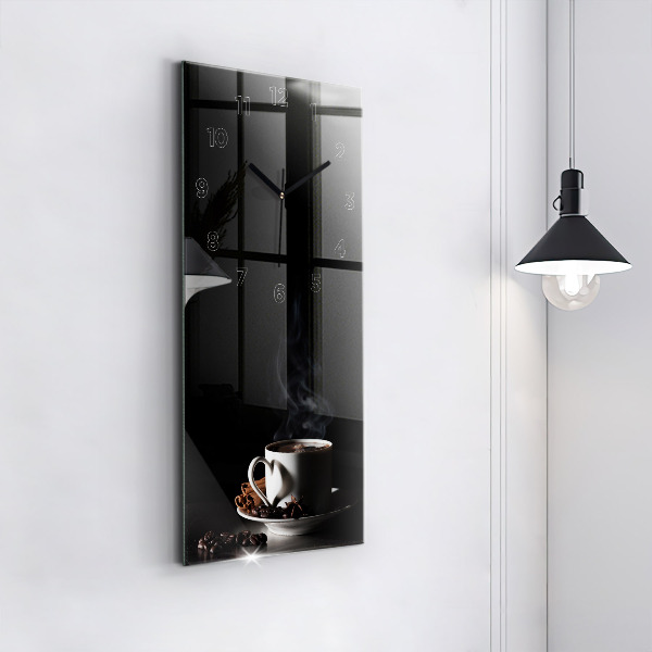 Ceas vertical de perete din sticlă O ceașcă de cafea