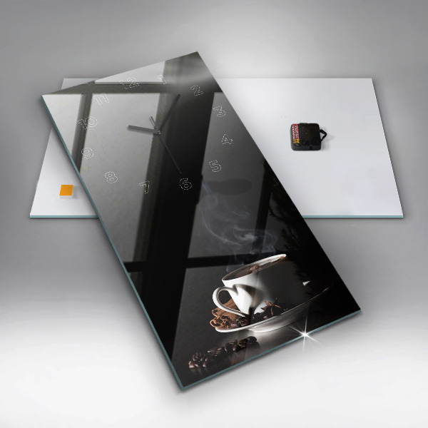 Ceas vertical de perete din sticlă O ceașcă de cafea