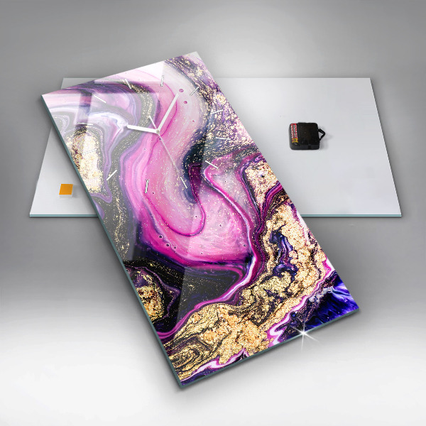 Ceas vertical de perete din sticlă Abstracția din marmură