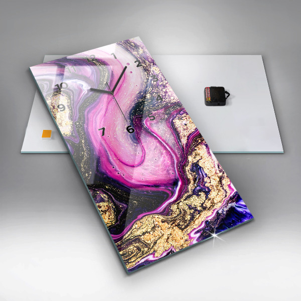 Ceas vertical de perete din sticlă Abstracția din marmură