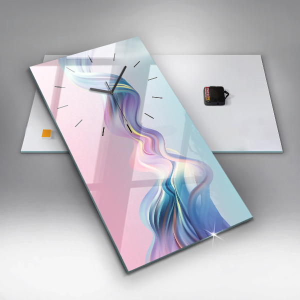 Ceas vertical de perete din sticlă Abstracția valului pastel