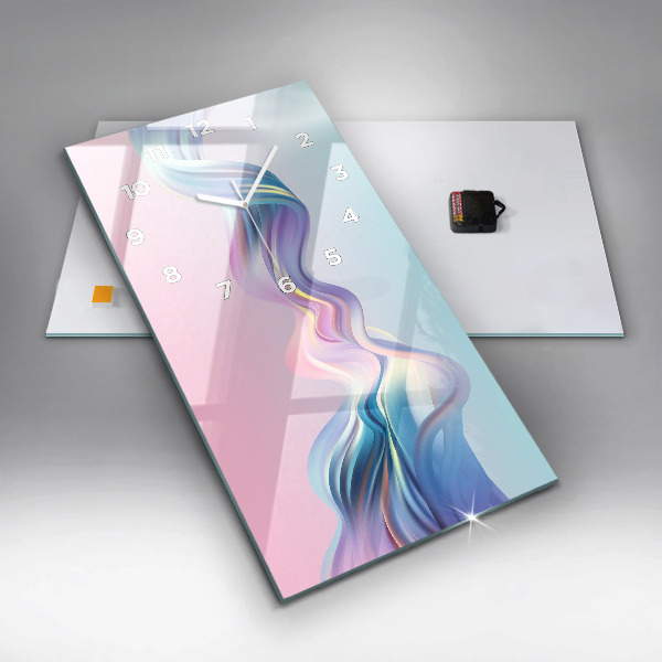 Ceas vertical de perete din sticlă Abstracția valului pastel