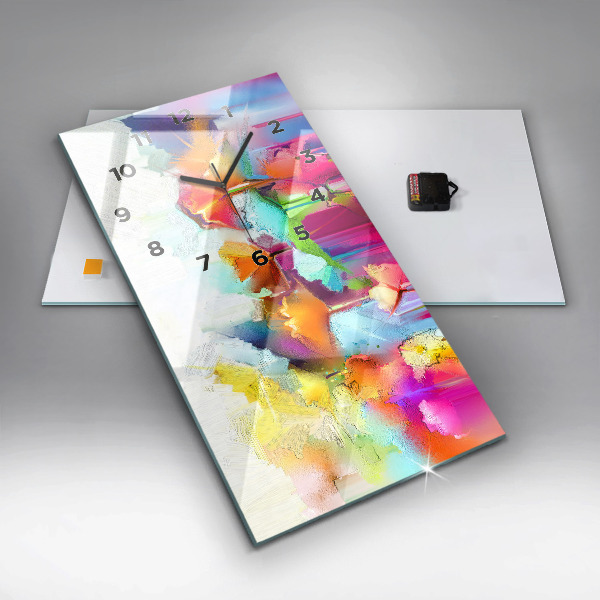 Ceas vertical de perete din sticlă Flori abstracte