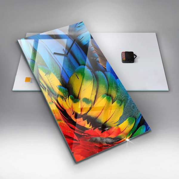 Ceas vertical de perete din sticlă Aripi de pasăre colorate