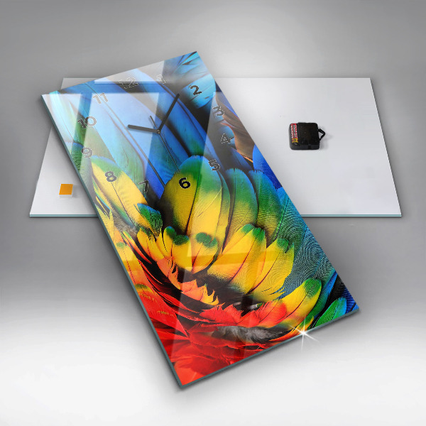 Ceas vertical de perete din sticlă Aripi de pasăre colorate