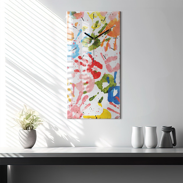 Ceas vertical de perete din sticlă Amprentele mâinilor copiilor