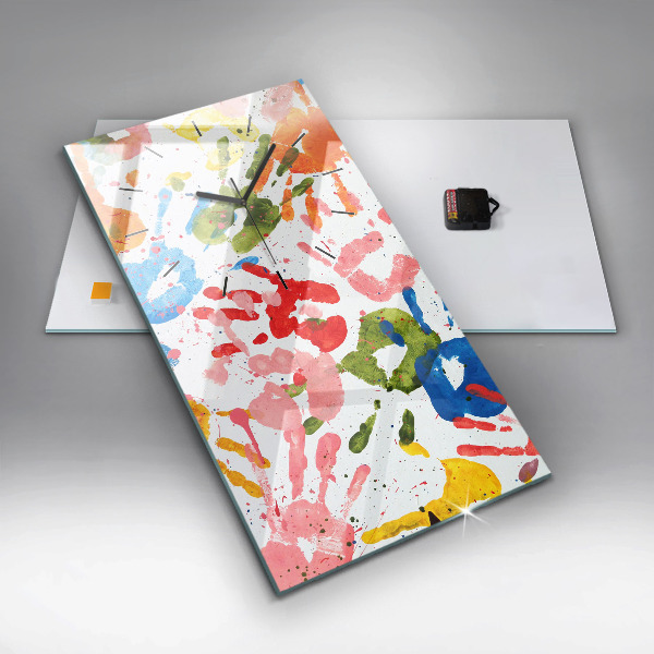 Ceas vertical de perete din sticlă Amprentele mâinilor copiilor