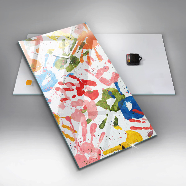 Ceas vertical de perete din sticlă Amprentele mâinilor copiilor