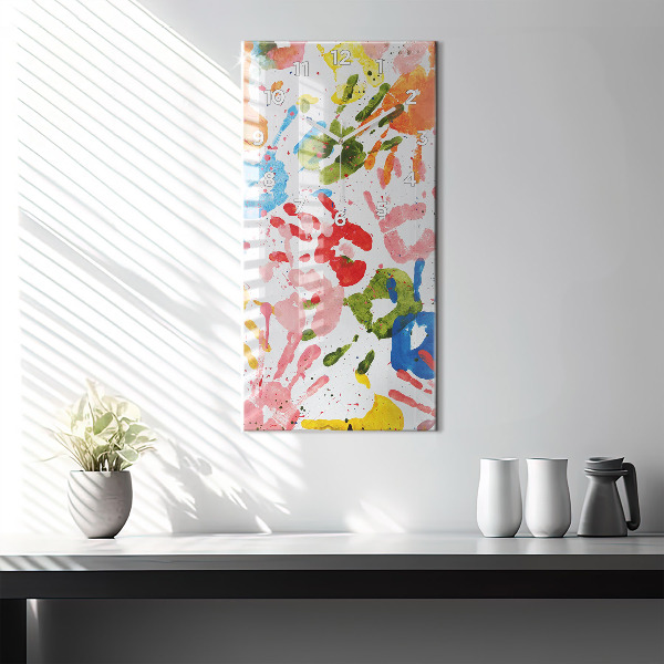 Ceas vertical de perete din sticlă Amprentele mâinilor copiilor