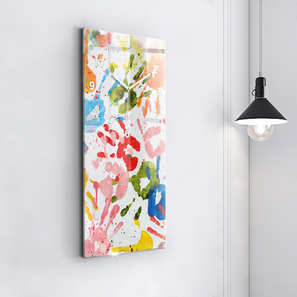 Ceas vertical de perete din sticlă Amprentele mâinilor copiilor