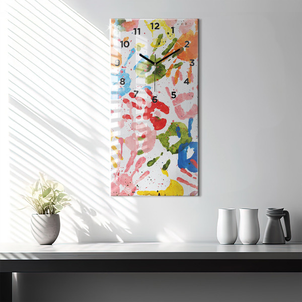 Ceas vertical de perete din sticlă Amprentele mâinilor copiilor