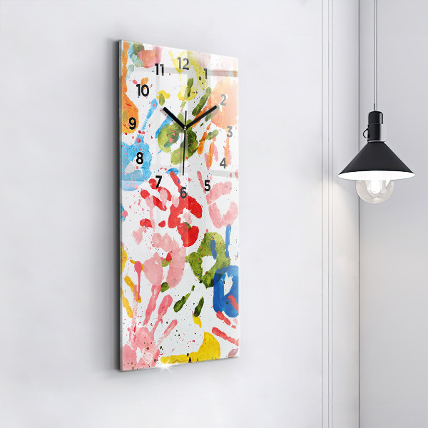 Ceas vertical de perete din sticlă Amprentele mâinilor copiilor